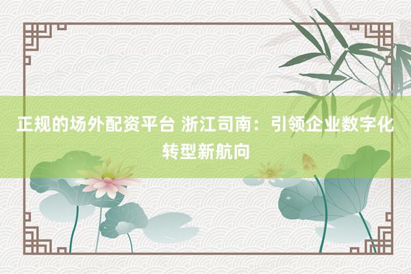 正规的场外配资平台 浙江司南：引领企业数字化转型新航向